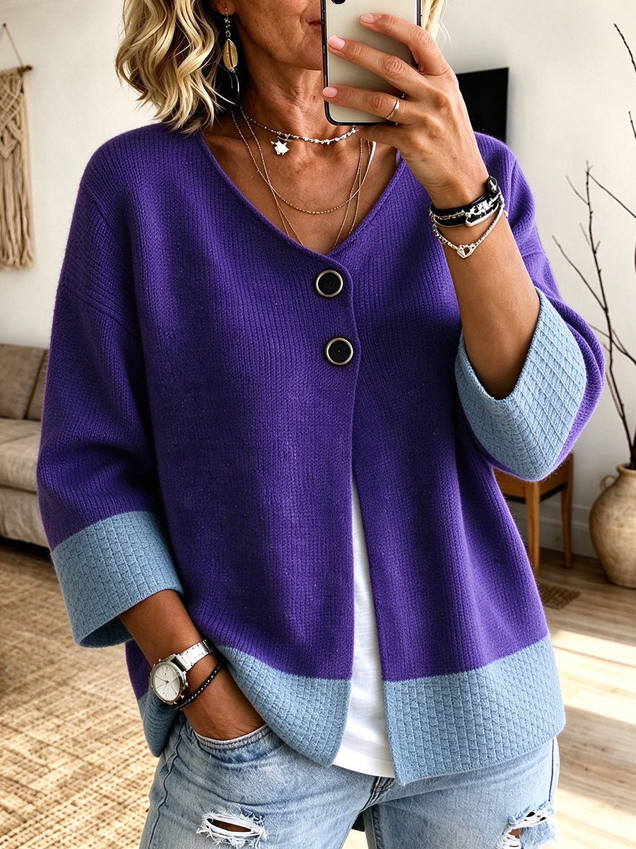 Jennifer™ | Two-Button Colour-Block Cardigan