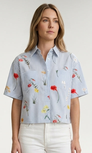 Floral Stripe Button Front Shirt