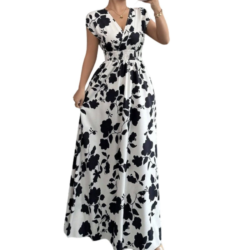 Elegant Floral Smocked Maxi Dress