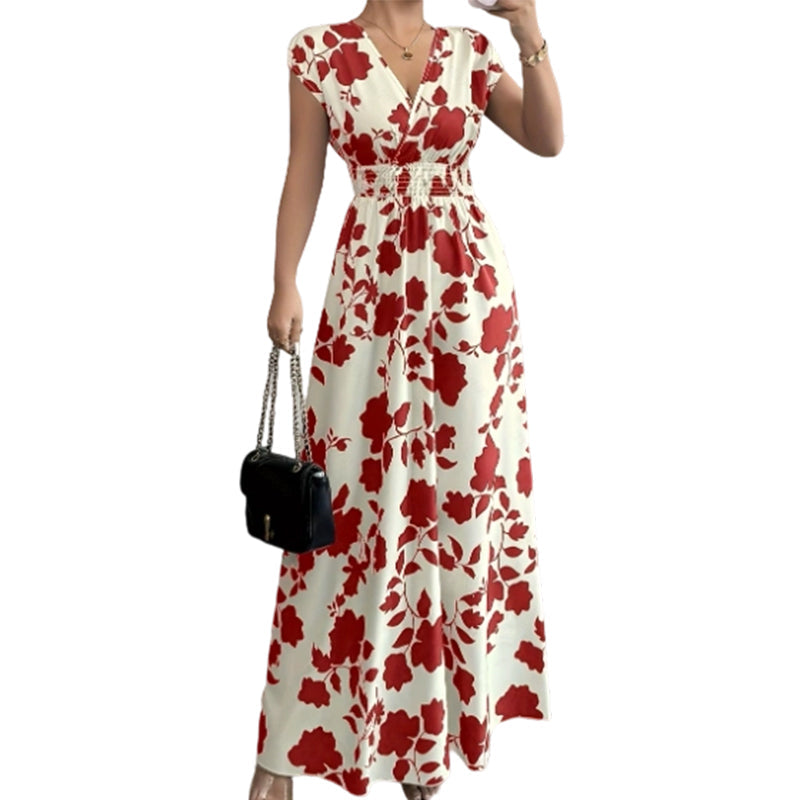 Elegant Floral Smocked Maxi Dress