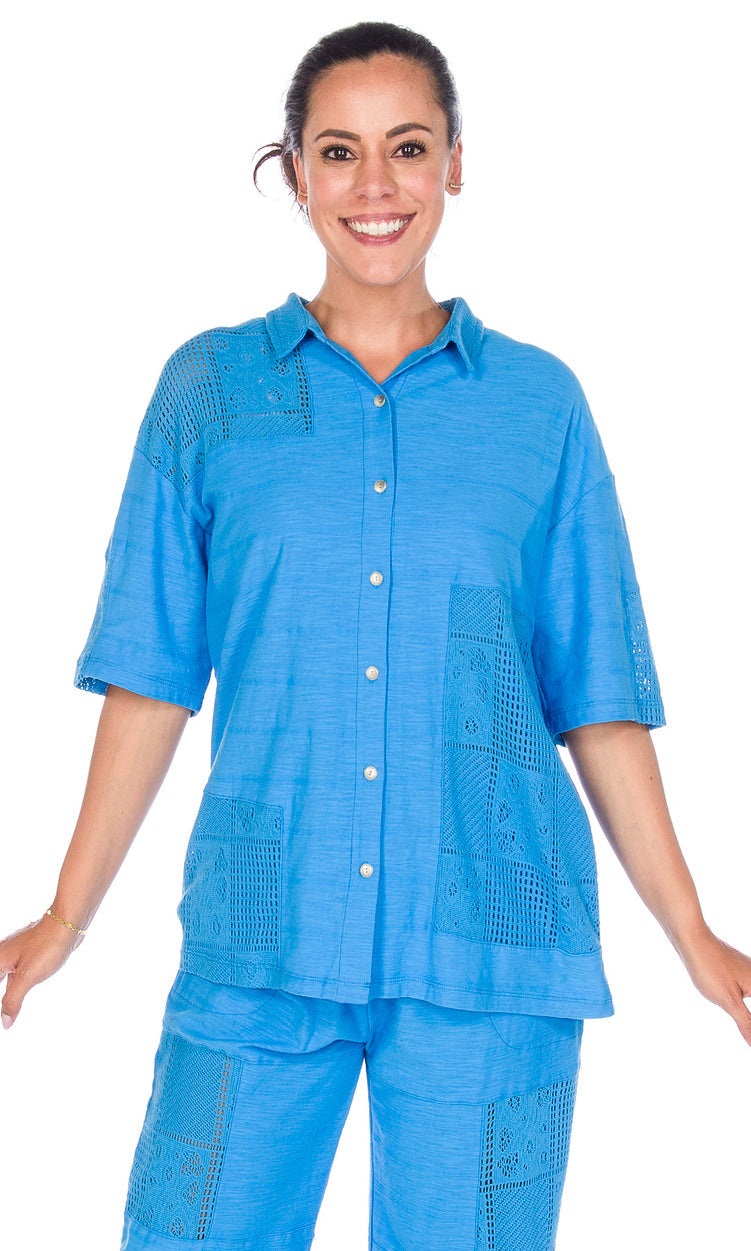 Crochet Panel Button Front Shirt